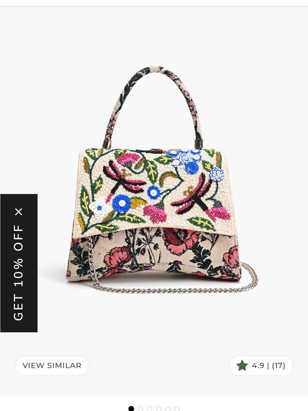 Embroidered Floral Mini Top-Handle Bag in Cream and Pink